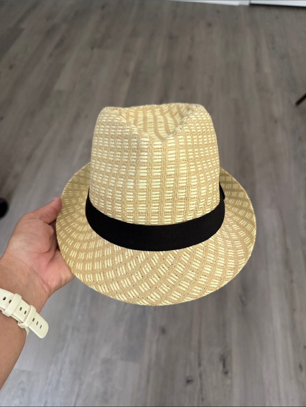 Milani Beige Straw Trilby with Black Band